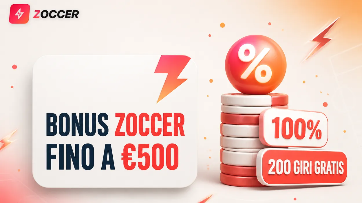 Bonus di benvenuto Zoccer: fino a €500 + 200 giri gratis
